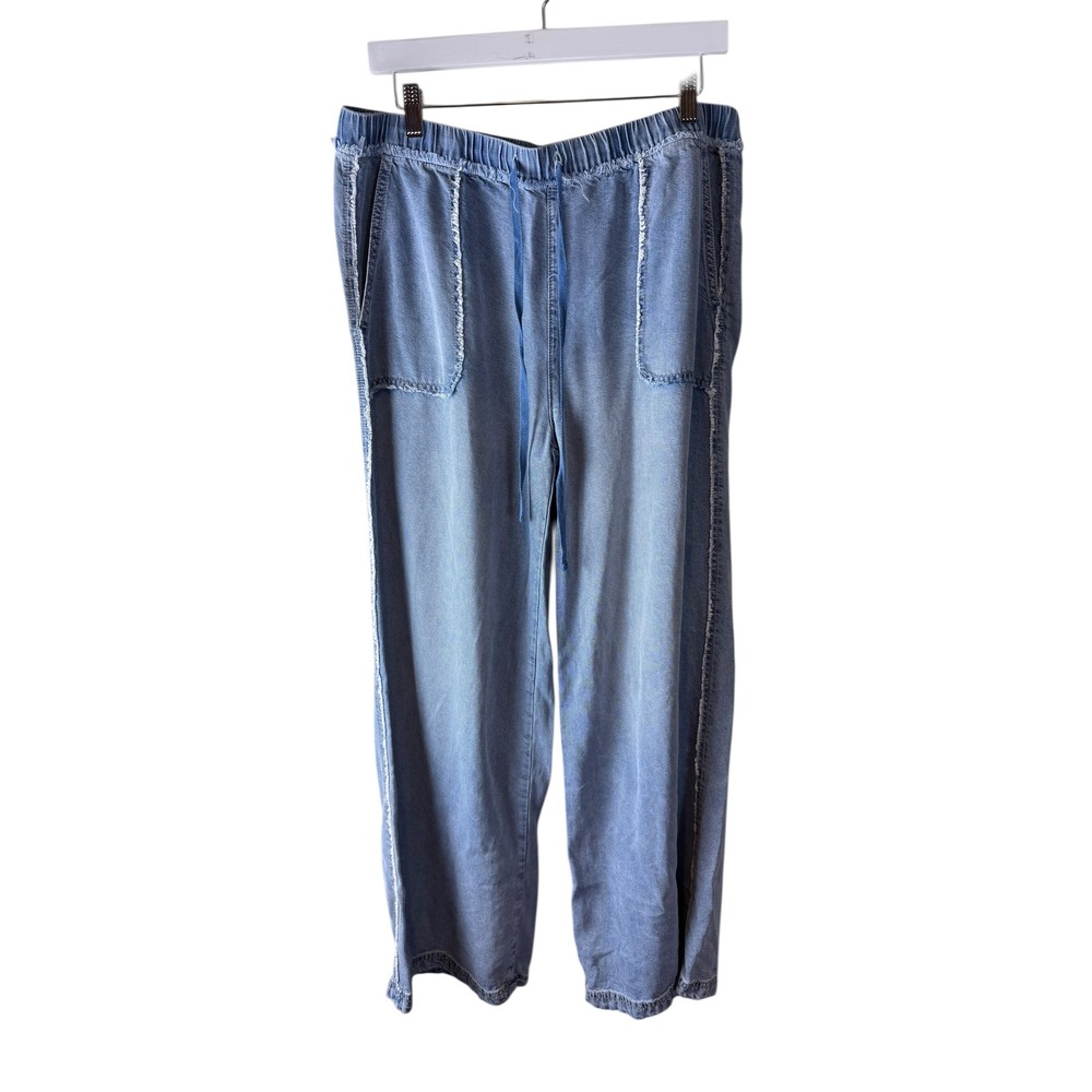 Tractr Womens XL Light‎ Wash Lyocell Wide Leg Elastic Waist Drawstring Pants